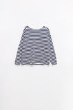 camisola de malha fina às riscas azul-marinho com gola redonda