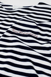 camisola de malha fina às riscas azul-marinho com gola redonda