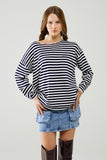 Q2 camisola de malha fina às riscas azul-marinho com gola redonda