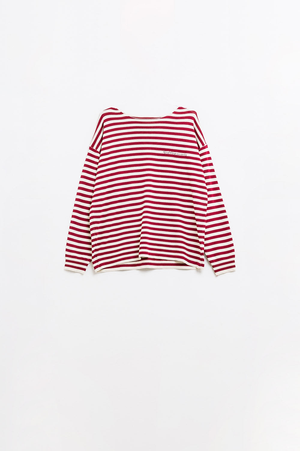 Q2 camisola de malha fina às riscas cor de vinho com gola redonda