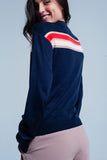 Camisola de malha fina azul marinho com listra transparente