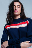 Camisola de malha fina azul marinho com listra transparente