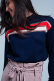 Camisola de malha fina azul marinho com listra transparente