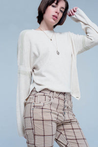 Camisola de malha fina bege com detalhes de brilho