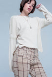 Camisola de malha fina bege com detalhes de brilho