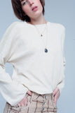Q2 Camisola de malha fina bege com detalhes de brilho