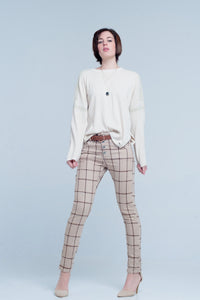 Camisola de malha fina bege com detalhes de brilho