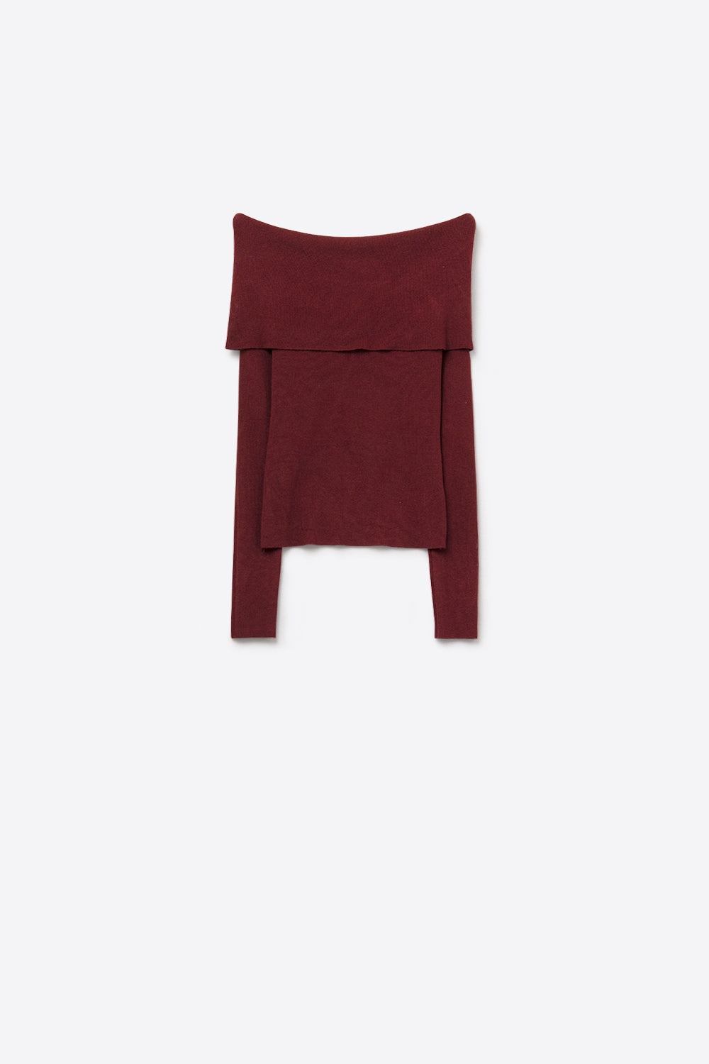 Q2 Camisola de malha fina borgonha com gola redonda larga