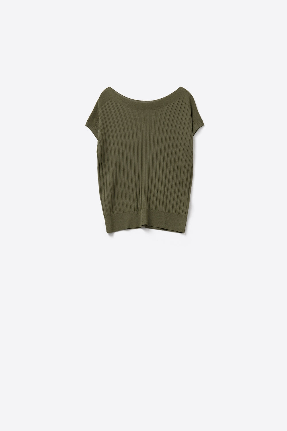 Q2 Camisola de malha fina caqui com gola redonda
