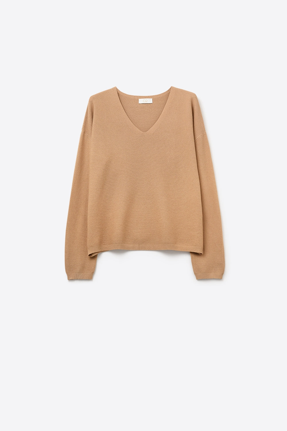 Q2 Camisola de malha fina com decote em V e textura linear subtil