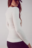 Camisola de malha fina com decote em V em creme