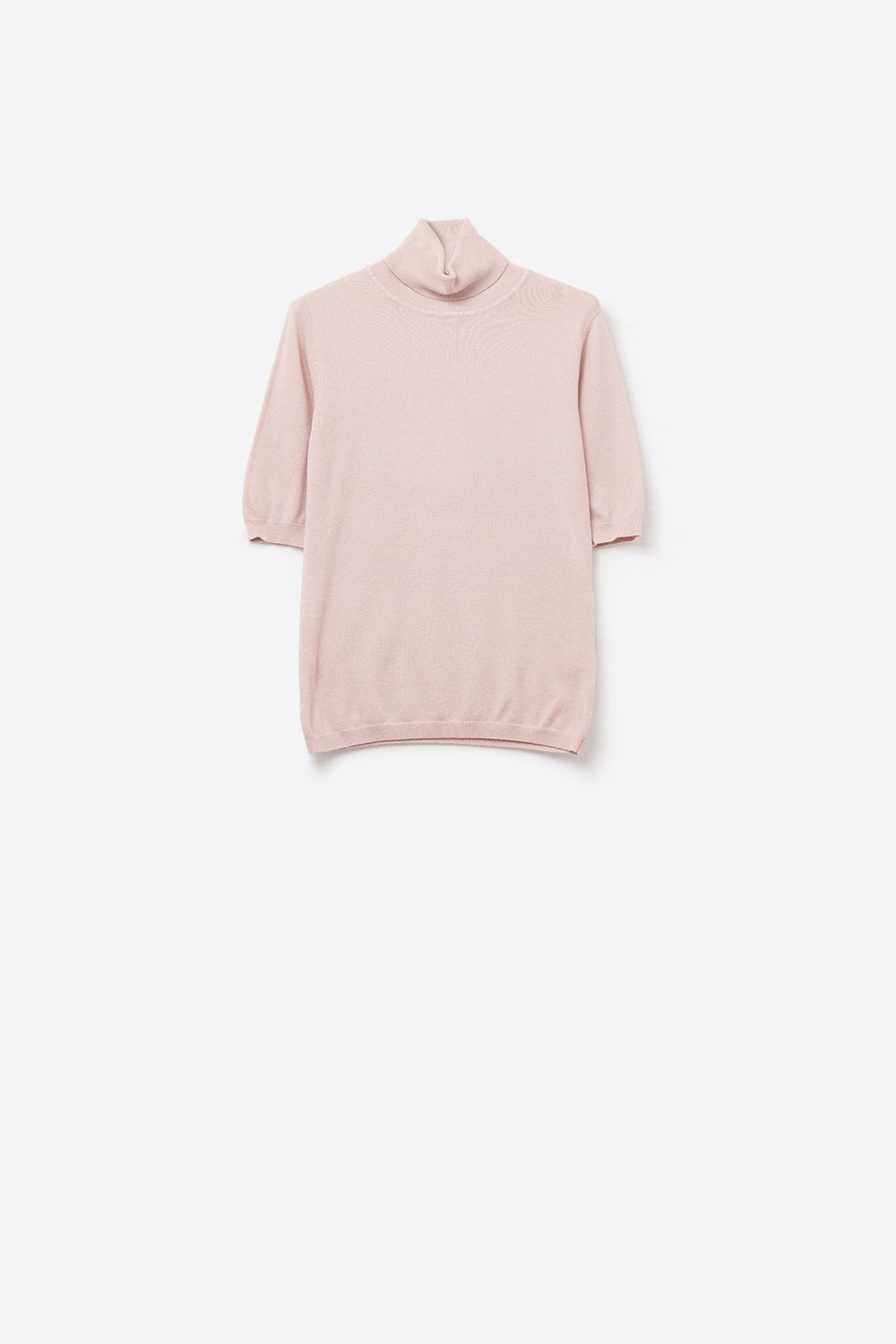 Q2 Camisola de malha fina cor-de-rosa com gola alta e mangas até ao cotovelo