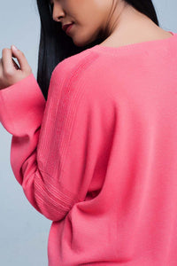 Camisola de malha fina coral com detalhes de brilho