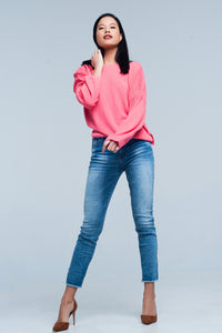 Camisola de malha fina coral com detalhes de brilho