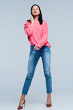 Camisola de malha fina coral com detalhes de brilho