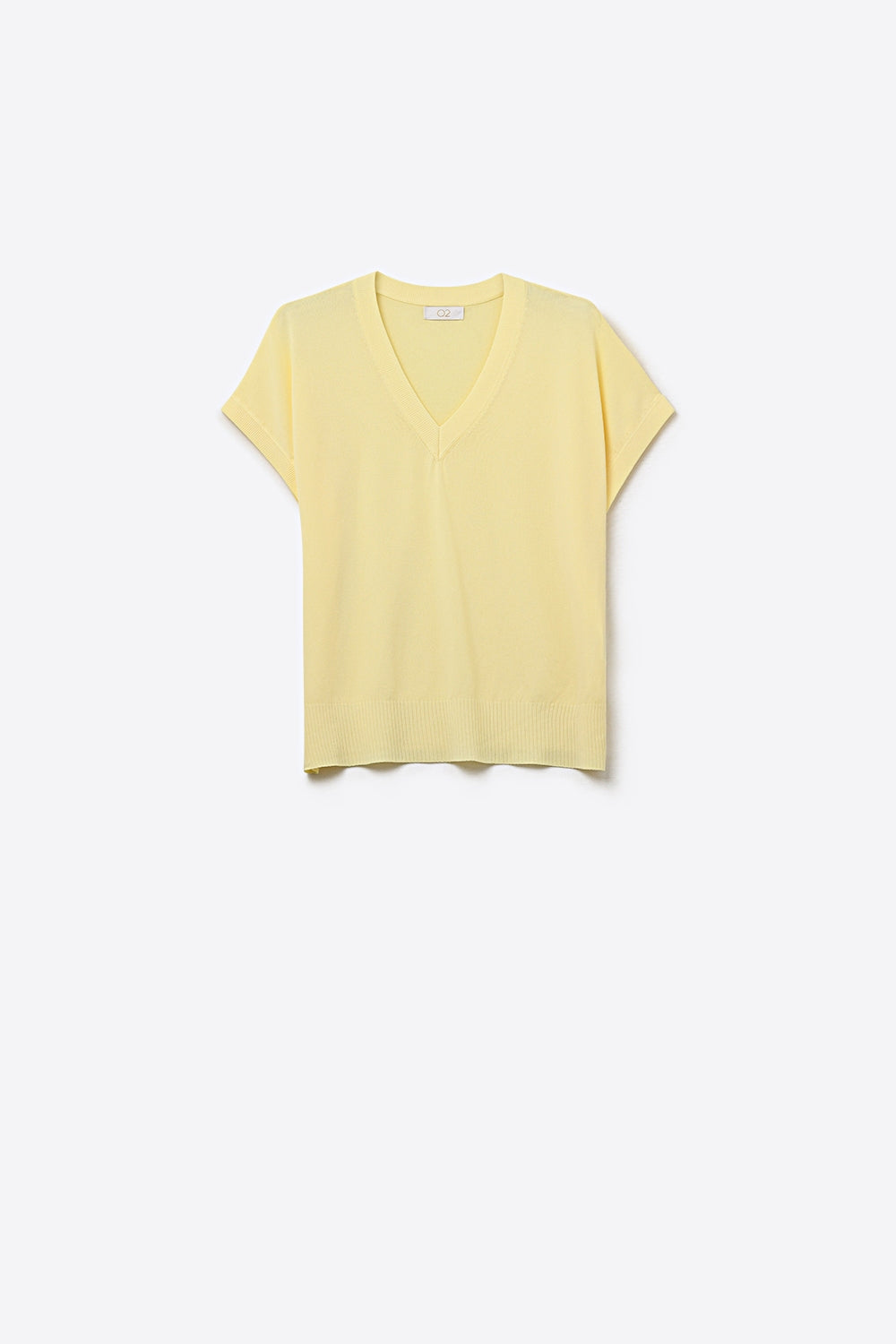 Q2 Camisola de malha fina e leve com decote em V largo em amarelo