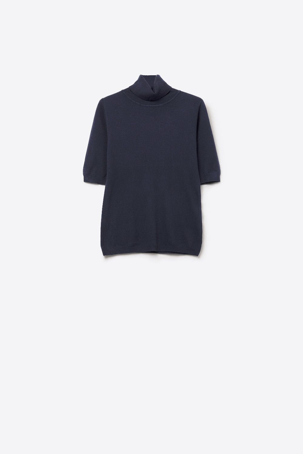 Q2 Camisola de malha fina em azul-marinho com gola alta e mangas até ao cotovelo