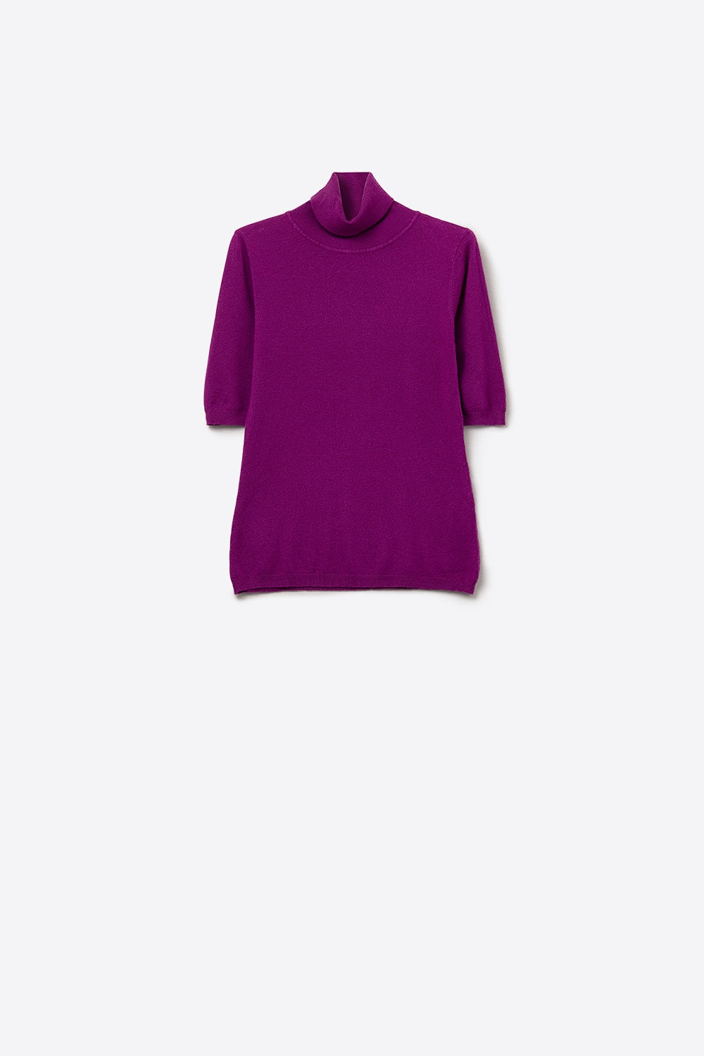 Q2 Camisola de malha fina em fúcsia com gola alta e mangas até ao cotovelo
