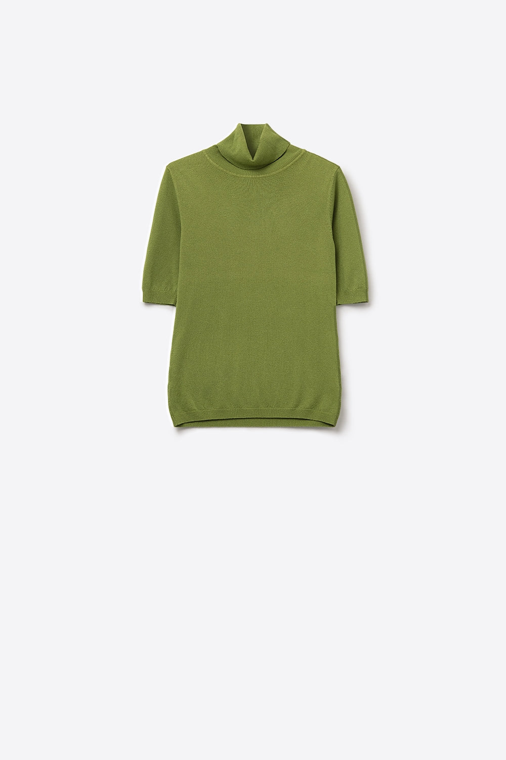 Q2 Camisola de malha fina em verde azeitona com gola alta e mangas até ao cotovelo