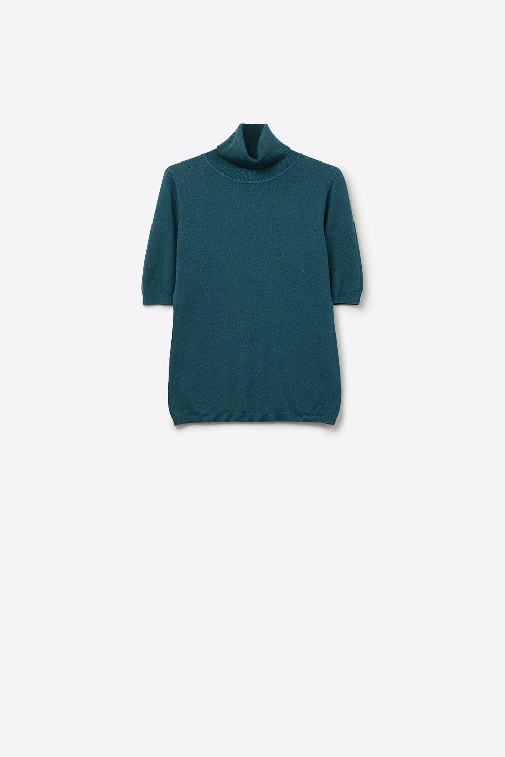 Q2 Camisola de malha fina em verde com gola alta e mangas até ao cotovelo