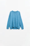 Camisola de malha fina solta em azul com gola redonda