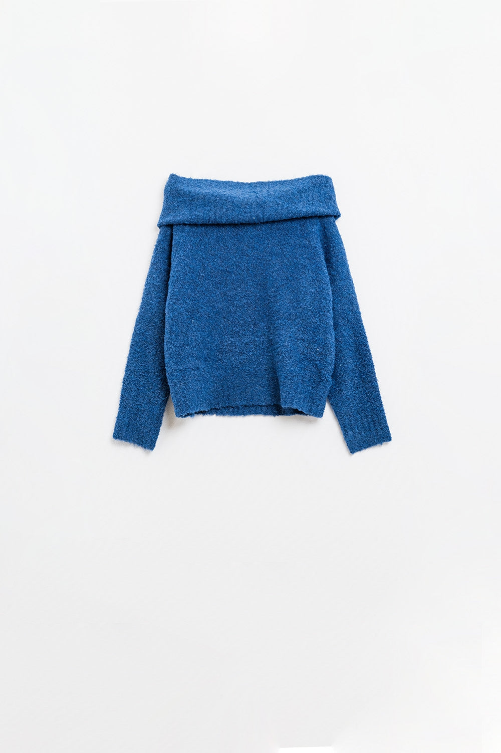 Q2 camisola de malha fofa com gola redonda em azul