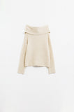 Q2 camisola de malha fofa com gola redonda em creme