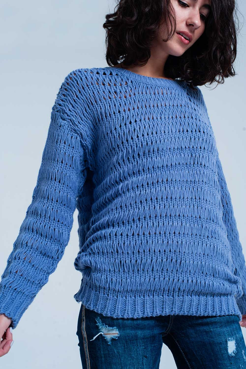 Q2 Camisola de malha grossa em azul