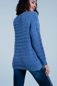 Camisola de malha grossa em azul