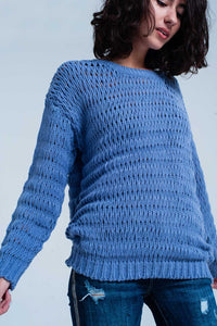 Q2 Camisola de malha grossa em azul