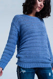 Q2 Camisola de malha grossa em azul