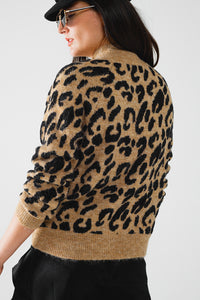 Camisola de malha leopardo com botões de lado