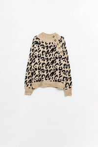 Camisola de malha leopardo com botões de lado