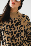 Camisola de malha leopardo com botões de lado