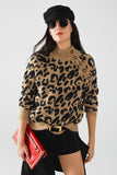 Q2 Camisola de malha leopardo com botões de lado