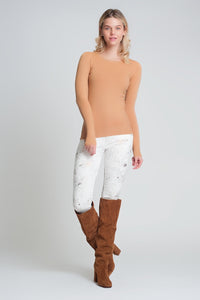 Camisola de malha lisa com gola redonda