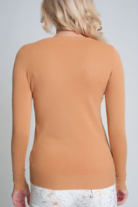 Camisola de malha lisa com gola redonda
