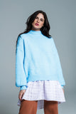 Q2 Camisola de malha macia azul clara