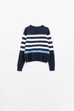 Q2 Camisola de malha macia azul-marinho com riscas brancas