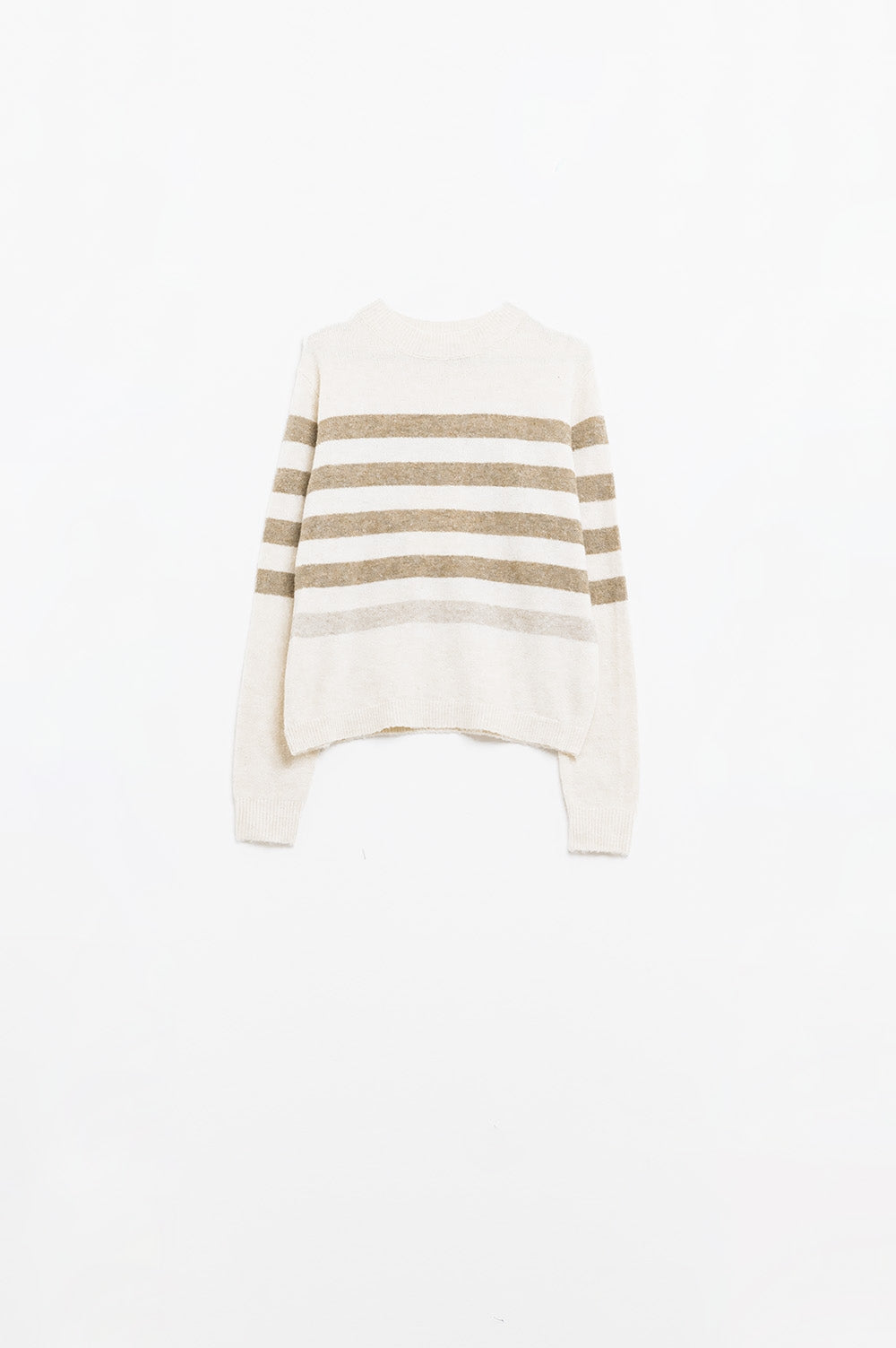 Q2 Camisola de malha macia bege com riscas camel