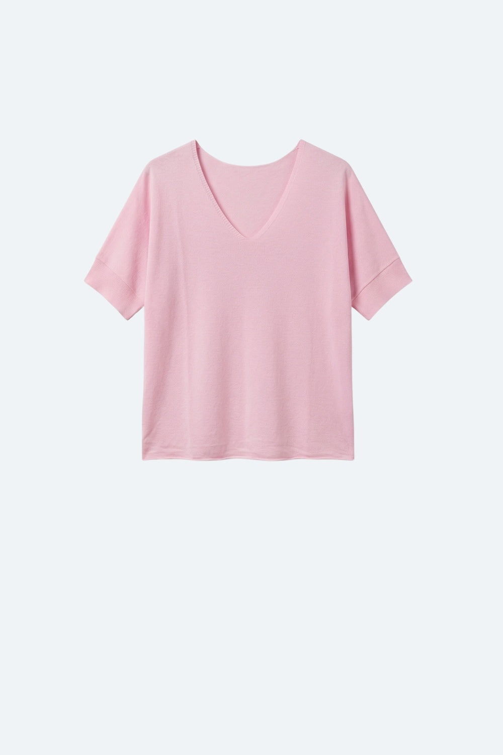 Q2 Camisola de malha macia com decote em V cor-de-rosa e ajuste descontraído