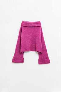 camisola de malha macia com gola alta em cor fucsia