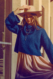 Q2 camisola de malha macia de gola alta em azul