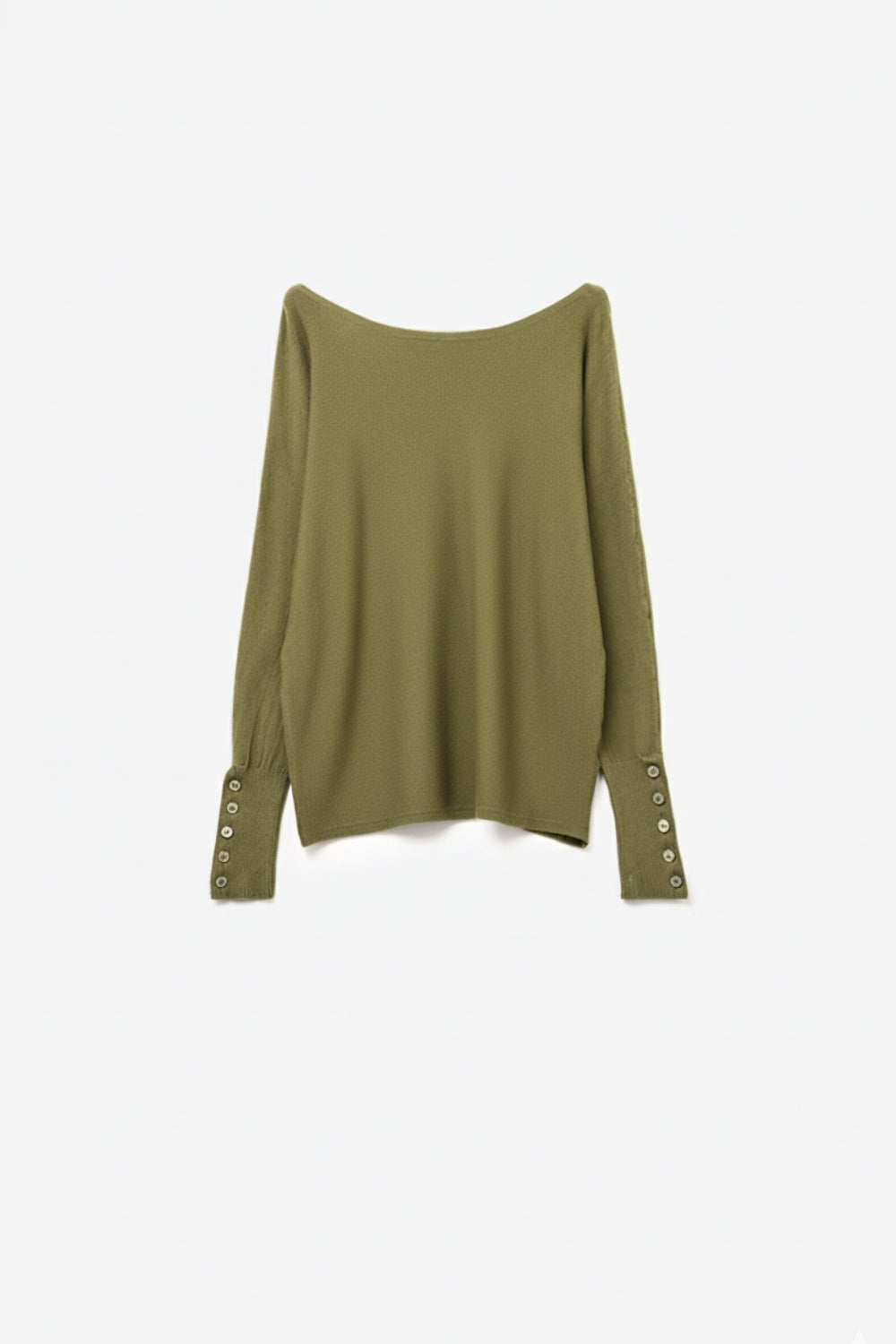 Q2 Camisola de malha macia verde azeitona com pormenores de botões nas mangas