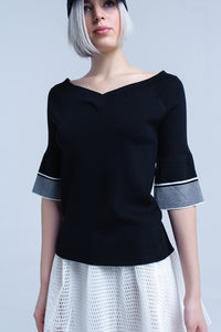 Camisola de malha preta com manga de sino