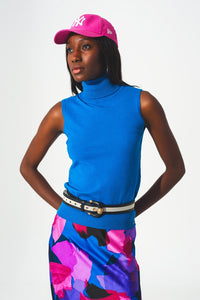 Camisola de malha sem mangas em azul
