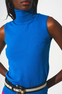 Camisola de malha sem mangas em azul