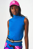 Q2 Camisola de malha sem mangas em azul