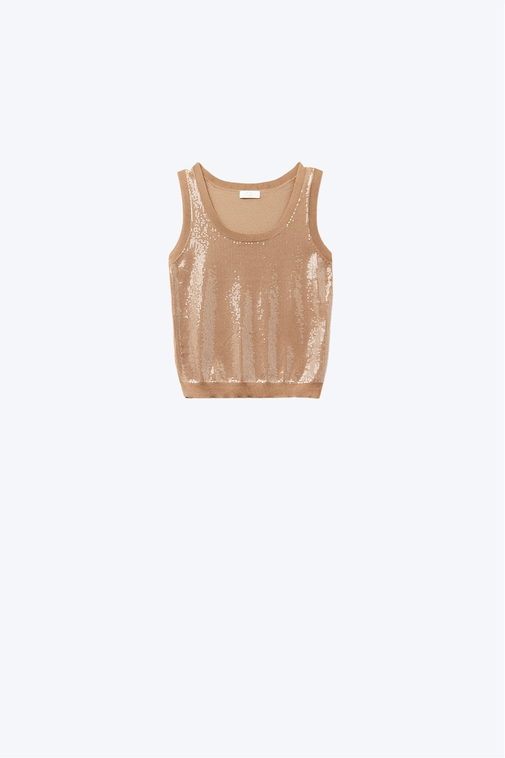 Q2 Camisola de malha sem mangas em camel com lantejoulas