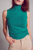 Q2 Camisola de malha sem mangas em verde
